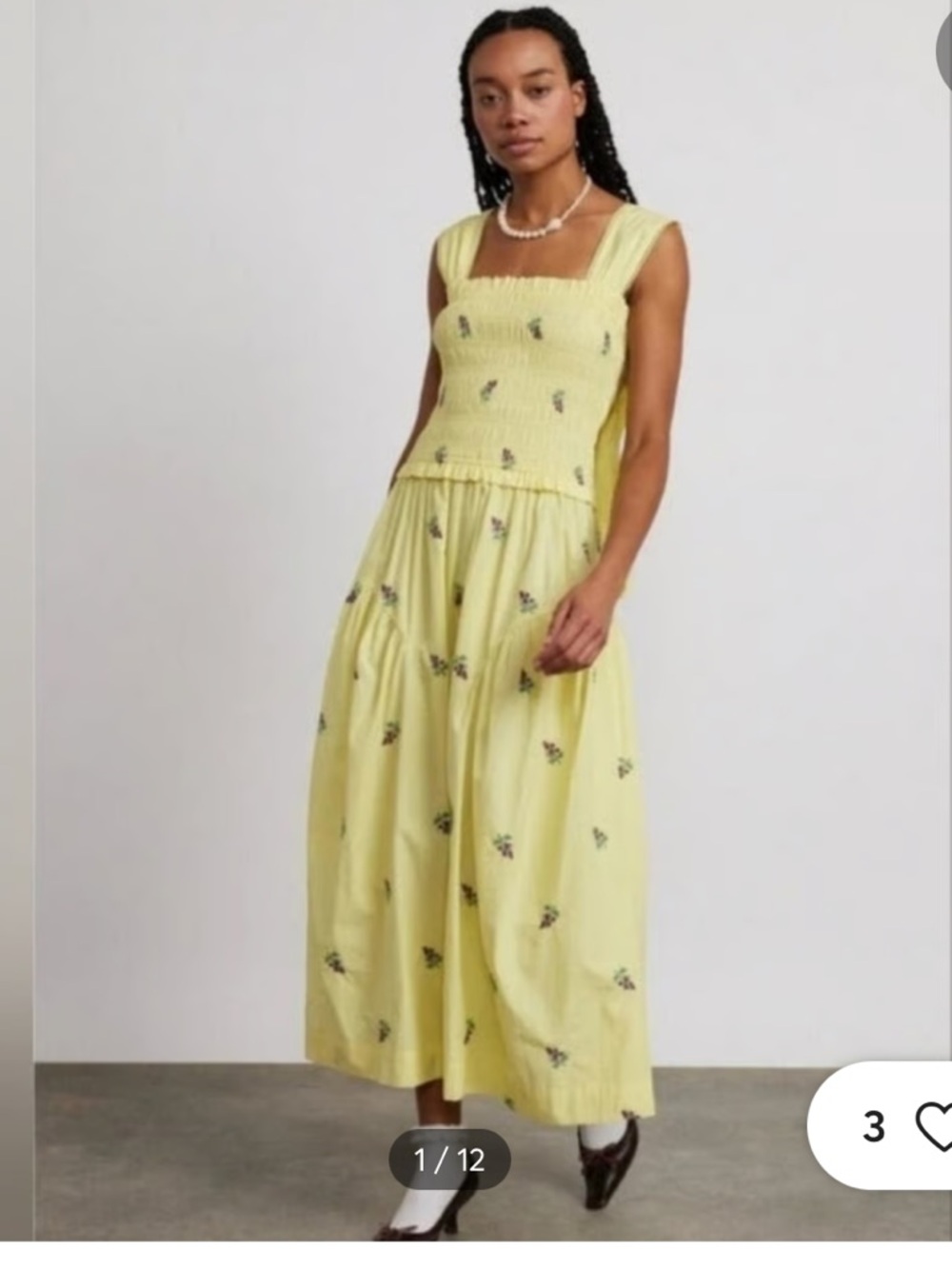 Damson Madder Tish Poplin smocked  Midi yellow Dress size US2/UK6